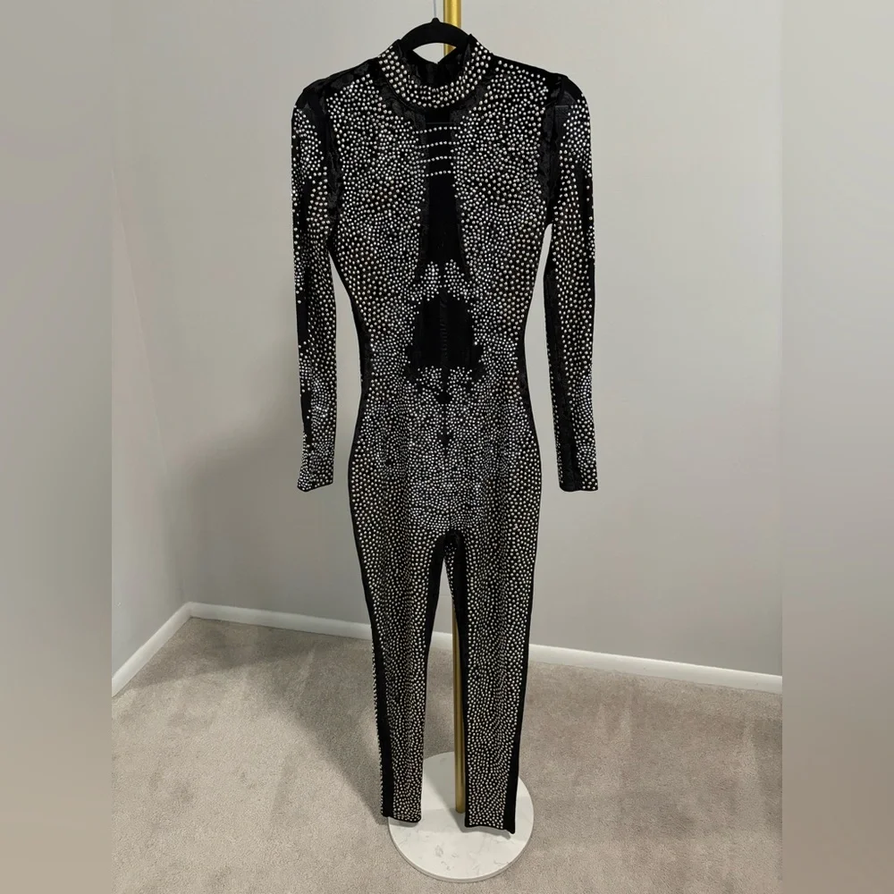 AKIRA Black and Silver Studded Jumpsuit - Picture 1 of 3